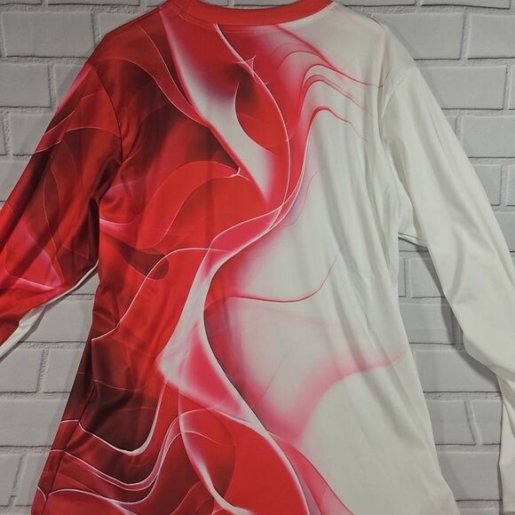 Men's Size Medium 2pc White red Swirl Graphic long Sleeve with pants outfit New - Picture 5 of 11